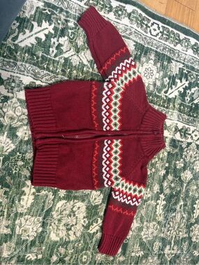 Kids Krickets Red Fair Isle Zip-Up Sweater